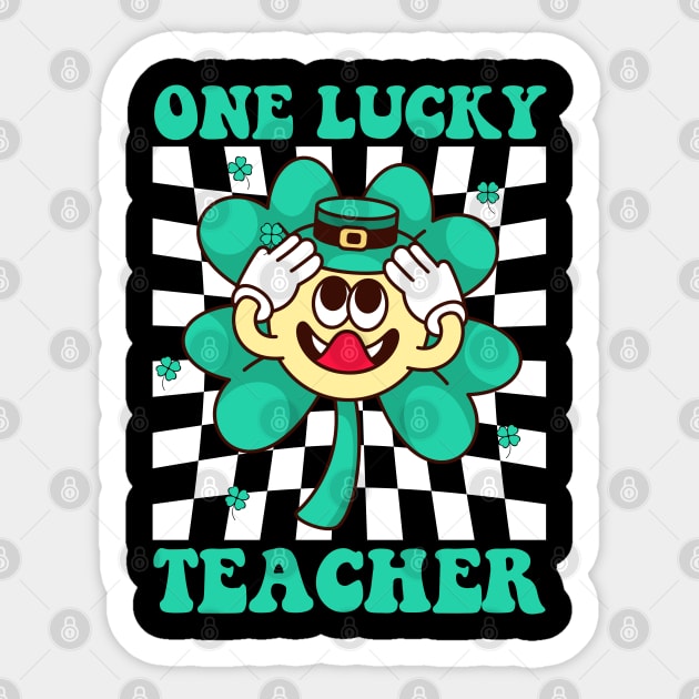 One Lucky Teacher Smile Face Retro Groovy St Patricks Day Sticker by deafcrafts